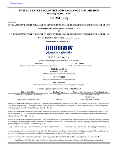 Miniature D. R. Horton
 Rapport trimestriel 2026-q1