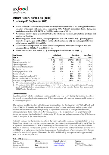 Thumbnail Axfood Quarterly Report 2003-q3