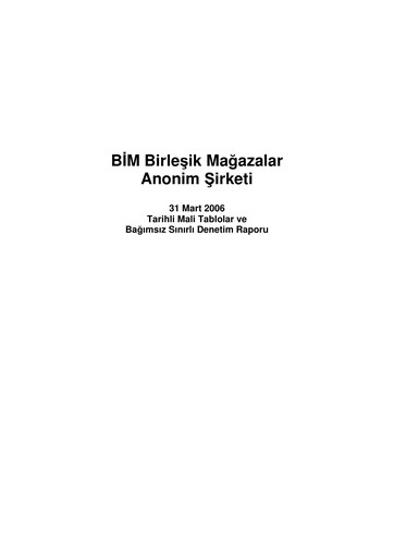 Thumbnail BİM Birleşik Mağazalar Quarterly Report 2006-q1