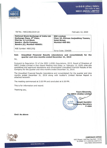 Thumbnail NBCC India Quarterly Report 2019-q3
