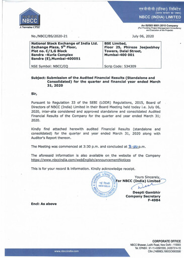 Thumbnail NBCC India Quarterly Report 2020-q4