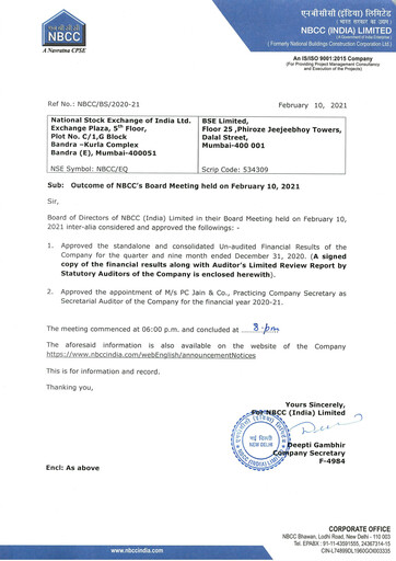 Thumbnail NBCC India Quarterly Report 2021-q3