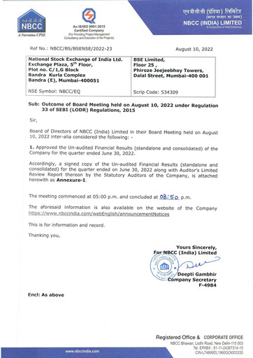 Thumbnail NBCC India Quarterly Report 2022-q1