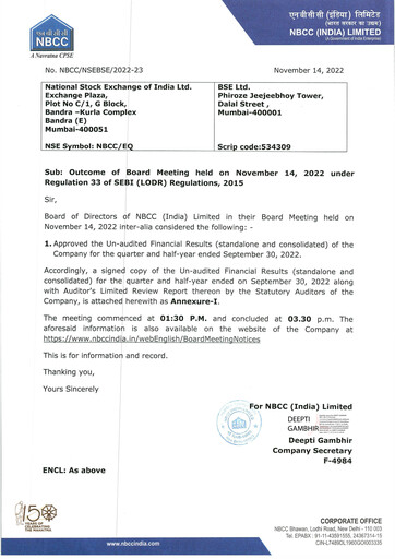 Thumbnail NBCC India Quarterly Report 2022-q2