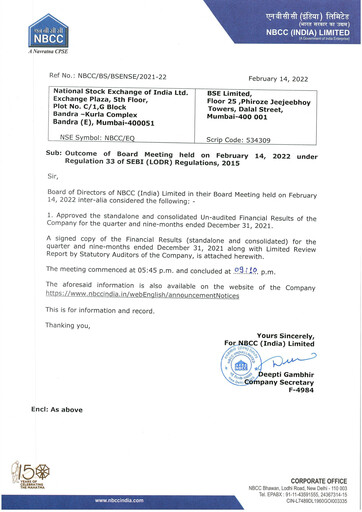 Thumbnail NBCC India Quarterly Report 2022-q3