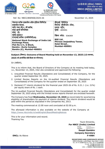 Thumbnail NBCC India Quarterly Report 2025-q2