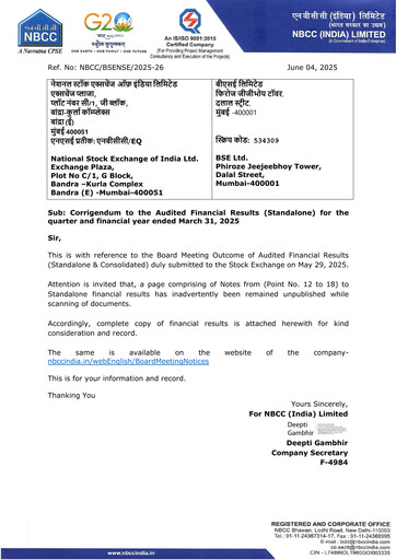 Thumbnail NBCC India Quarterly Report 2025-q4