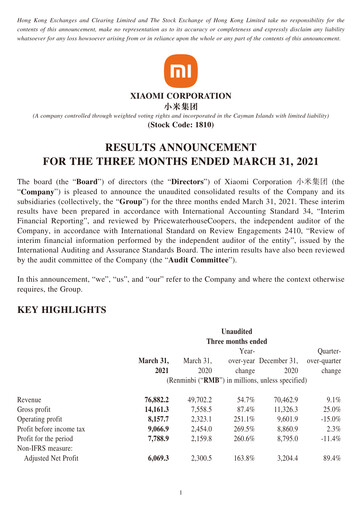 Thumbnail Xiaomi Financial Statement 2021-q1