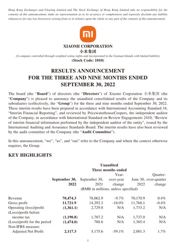 Thumbnail Xiaomi Financial Statement 2022-9m