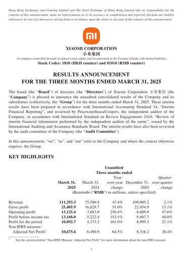 Thumbnail Xiaomi Financial Statement 2025-q1