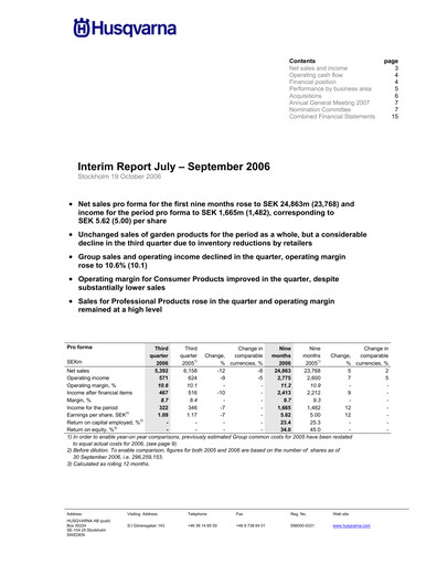 Thumbnail Husqvarna Quarterly Report 2006-q3