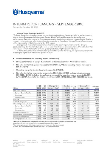 Thumbnail Husqvarna Quarterly Report 2010-q3