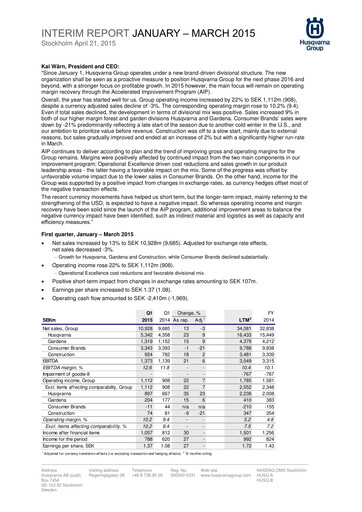 Thumbnail Husqvarna Quarterly Report 2015-q1