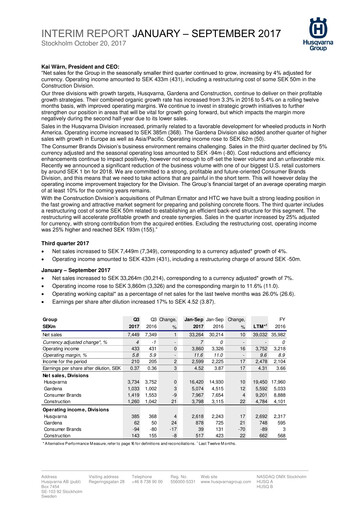 Thumbnail Husqvarna Quarterly Report 2017-q3