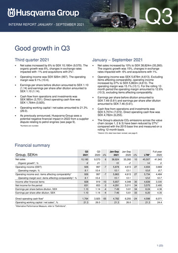Thumbnail Husqvarna Quarterly Report 2021-q3