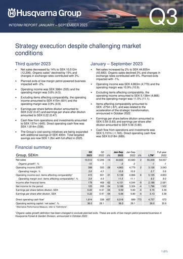 Thumbnail Husqvarna Quarterly Report 2023-q3