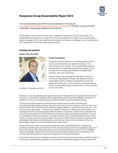 Miniature Husqvarna Rapport de durabilité 2015