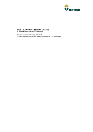 Thumbnail Ma'aden Financial Statement 2018-9m