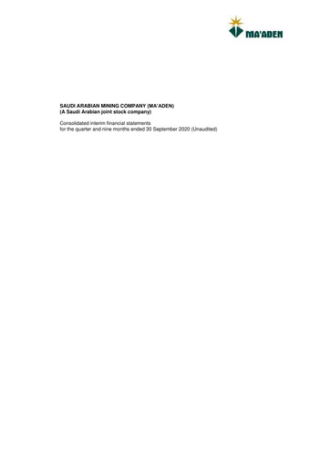 Thumbnail Ma'aden Financial Statement 2020-9m