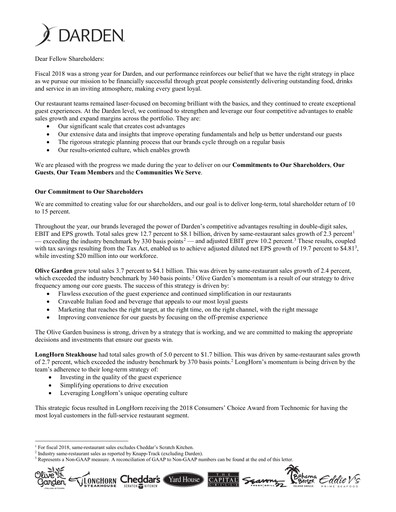 Vorschaubild Darden Restaurants
 Jahresbericht 2018