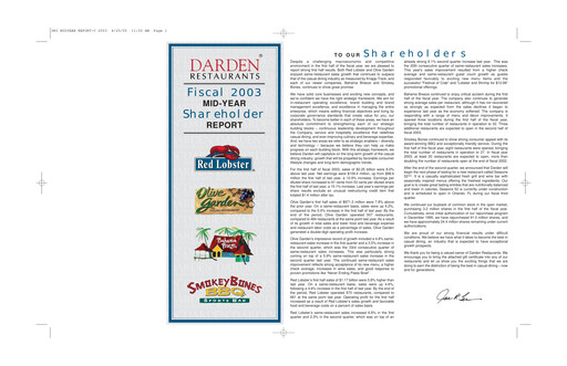 Thumbnail Darden Restaurants
 Half-year Report 2003-h1