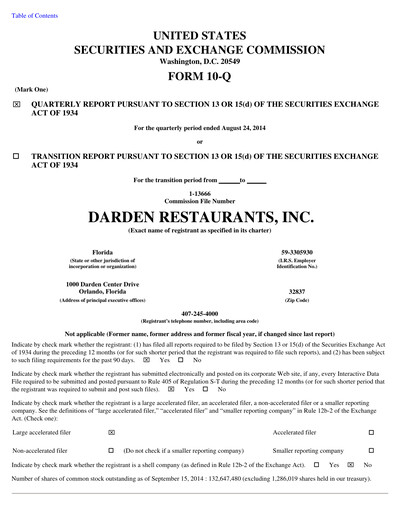 Thumbnail Darden Restaurants
 Quarterly Report 2015-q1