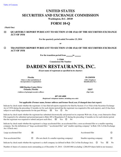Thumbnail Darden Restaurants
 Quarterly Report 2015-q2
