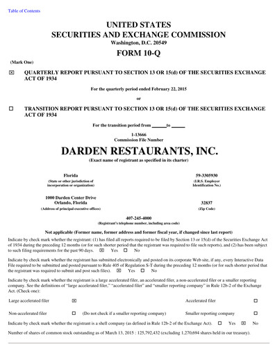 Thumbnail Darden Restaurants
 Quarterly Report 2015-q3