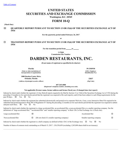 Thumbnail Darden Restaurants
 Quarterly Report 2017-q3
