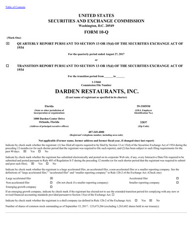 Thumbnail Darden Restaurants
 Quarterly Report 2018-q1
