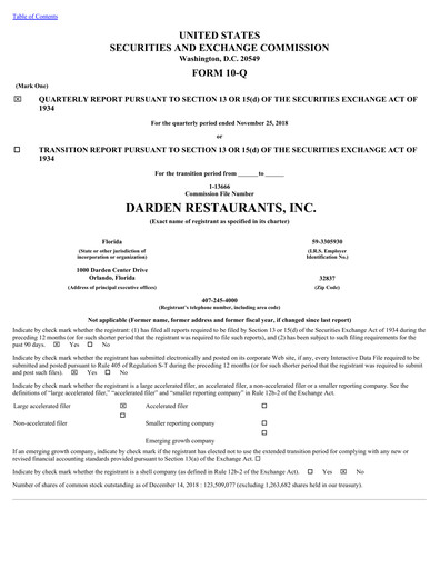 Thumbnail Darden Restaurants
 Quarterly Report 2019-q2