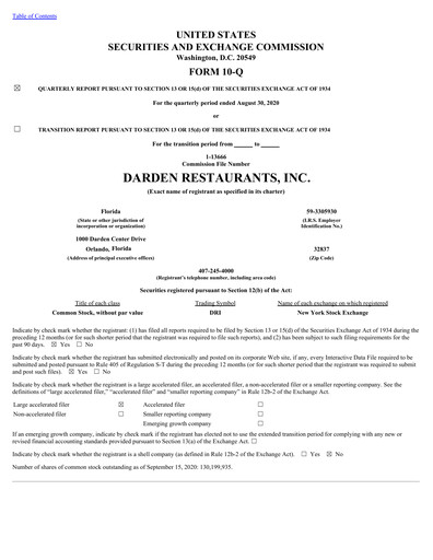 Thumbnail Darden Restaurants
 Quarterly Report 2021-q1
