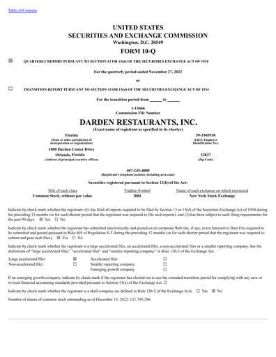 Thumbnail Darden Restaurants
 Quarterly Report 2023-q2
