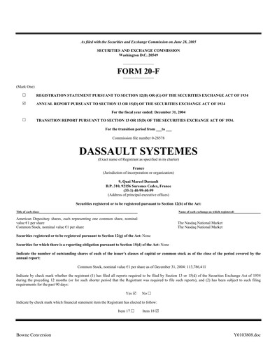 Thumbnail Dassault Systèmes Annual Report 2004