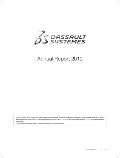 Thumbnail Dassault Systèmes Annual Report 2010
