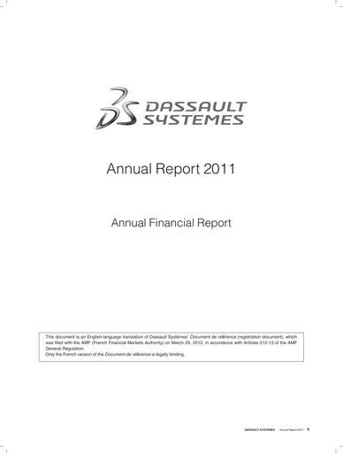 Thumbnail Dassault Systèmes Annual Report 2011