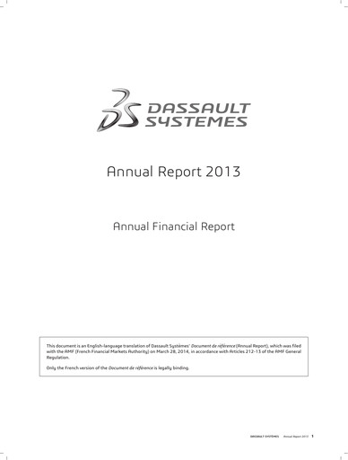Thumbnail Dassault Systèmes Annual Report 2013
