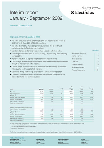 Thumbnail Electrolux Quarterly Report 2009-q3