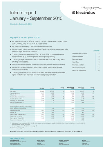 Thumbnail Electrolux Quarterly Report 2010-q3