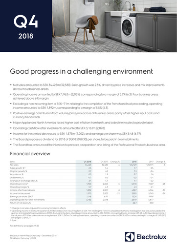 Thumbnail Electrolux Quarterly Report 2018-q4