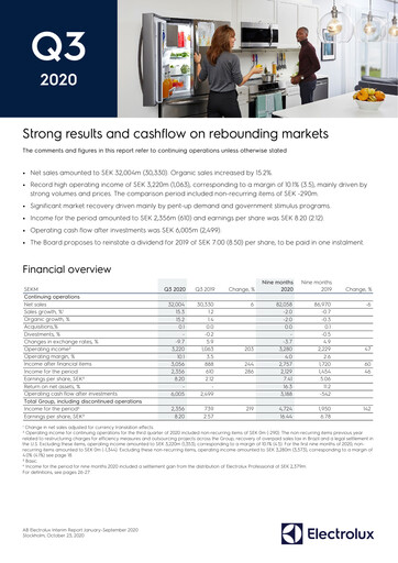 Thumbnail Electrolux Quarterly Report 2020-q3