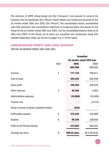 Thumbnail Kunlun Energy Company Half-year Report 2001-h1