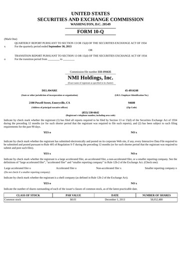 Miniature NMI Holdings
 Rapport trimestriel 2013-q3