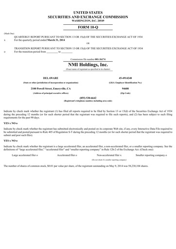 Miniature NMI Holdings
 Rapport trimestriel 2014-q1