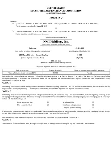Miniature NMI Holdings
 Rapport trimestriel 2019-q2