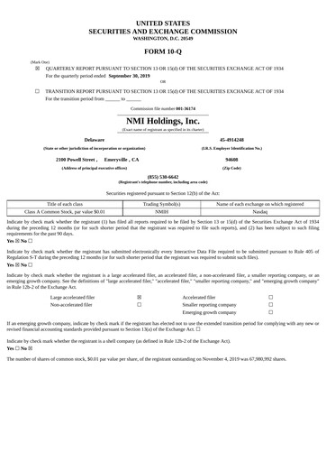 Miniature NMI Holdings
 Rapport trimestriel 2019-q3
