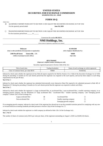 Miniature NMI Holdings
 Rapport trimestriel 2020-q2