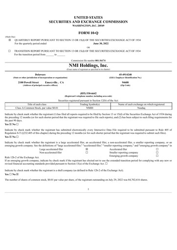 Miniature NMI Holdings
 Rapport trimestriel 2022-q2