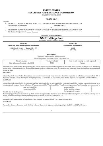 Miniature NMI Holdings
 Rapport trimestriel 2023-q1
