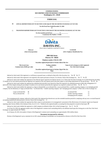 Vorschaubild DaVita Jahresbericht 2020